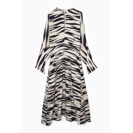 [Besonders] COS MIDIKLEID MIT ZEBRA-PRINT UND CUT-OUT CREMEWEISS/ZEBRA-PRINT