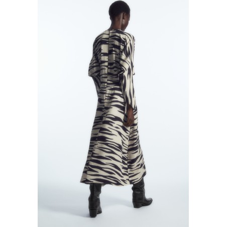 [Besonders] COS MIDIKLEID MIT ZEBRA-PRINT UND CUT-OUT CREMEWEISS/ZEBRA-PRINT