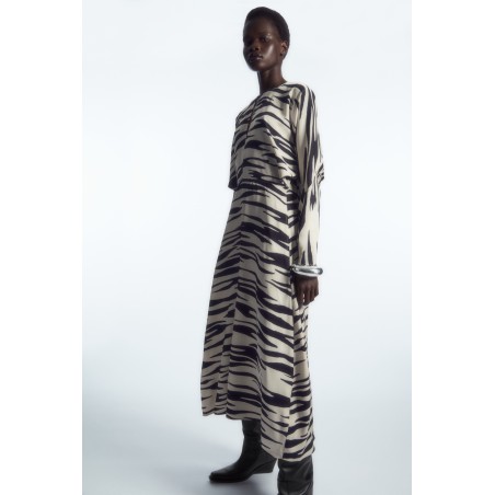 [Besonders] COS MIDIKLEID MIT ZEBRA-PRINT UND CUT-OUT CREMEWEISS/ZEBRA-PRINT