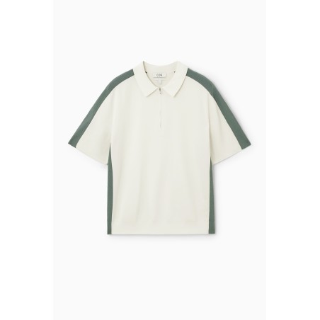 Klassiker COS COLOUR-BLOCK-POLOSHIRT MIT KURZEM REISSVERSCHLUSS CREMEWEISS/GRÜN