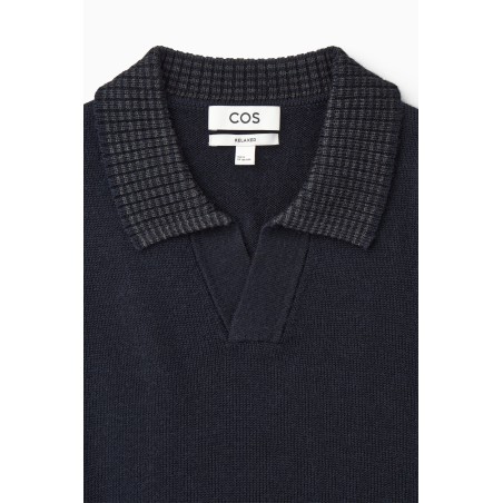 COS POLOSHIRT AUS MERINOWOLLE MIT KONTRASTKRAGEN NAVYBLAU/GRAU (Heißes Angebot)