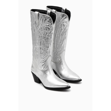 [Sonderpreis] COS BESTICKTE COWBOYSTIEFEL AUS LEDER SILBER