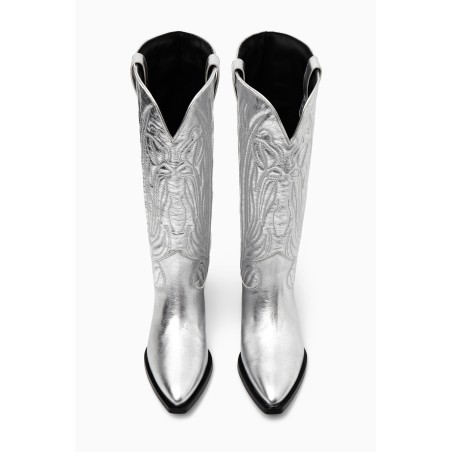 [Sonderpreis] COS BESTICKTE COWBOYSTIEFEL AUS LEDER SILBER