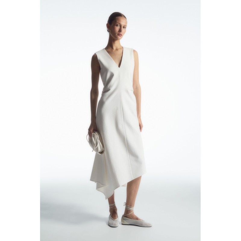 [Sonderpreis] COS ASYMMETRISCHES MIDIKLEID MIT RAFFUNGEN WEISS