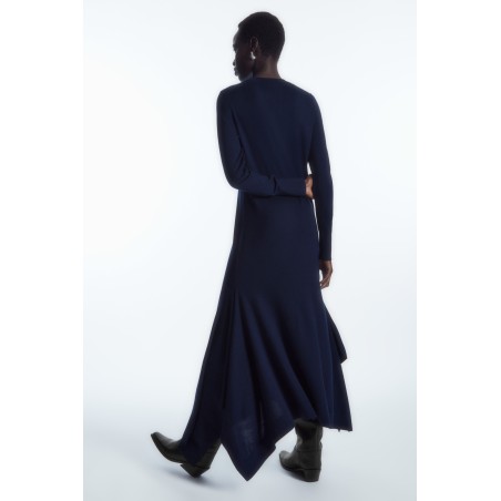 Letzte COS MIDIKLEID AUS MERINOWOLLE MIT ZIPFELSAUM NAVYBLAU