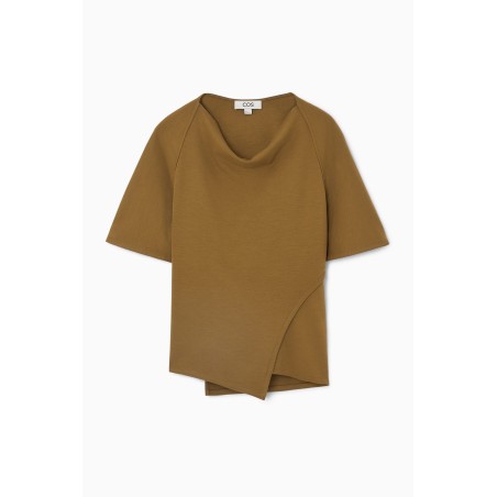 Original COS ASYMMETRISCHES T-SHIRT MIT WASSERFALLAUSSCHNITT DUNKLES KHAKI