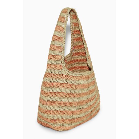 Meistverkauft COS KLEINE SCHULTERTASCHE AUS BAST BEIGE/ORANGE/GESTREIFT