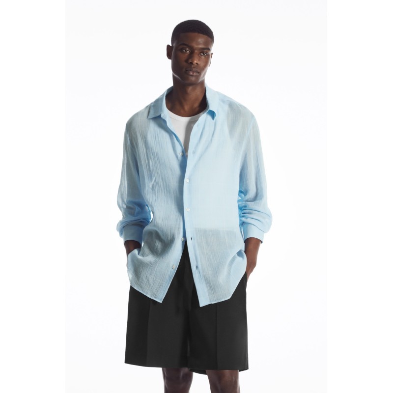 COS DURCHSCHEINENDES OVERSIZED-HEMD MIT KAROMUSTER Blau Im Angebot