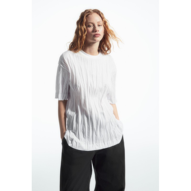 COS OVERSIZED-T-SHIRT AUS JERSEY IN KNITTEROPTIK WEISS Im Angebot