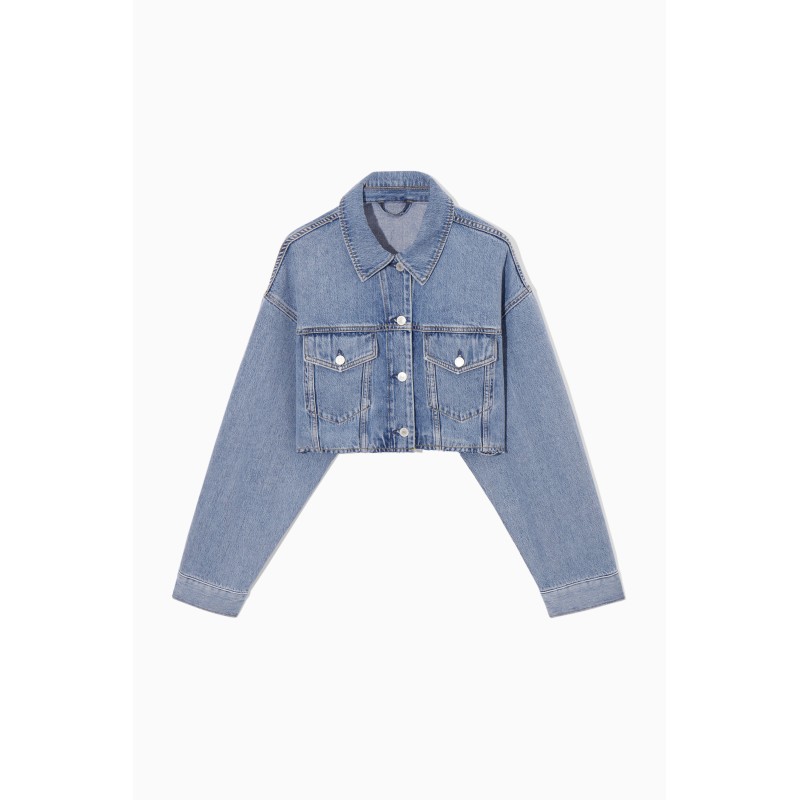 COS VERKÜRZTE OVERSIZED-HEMDJACKE AUS DENIM HELLBLAU Im Angebot