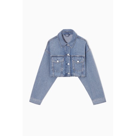 COS VERKÜRZTE OVERSIZED-HEMDJACKE AUS DENIM HELLBLAU Im Angebot