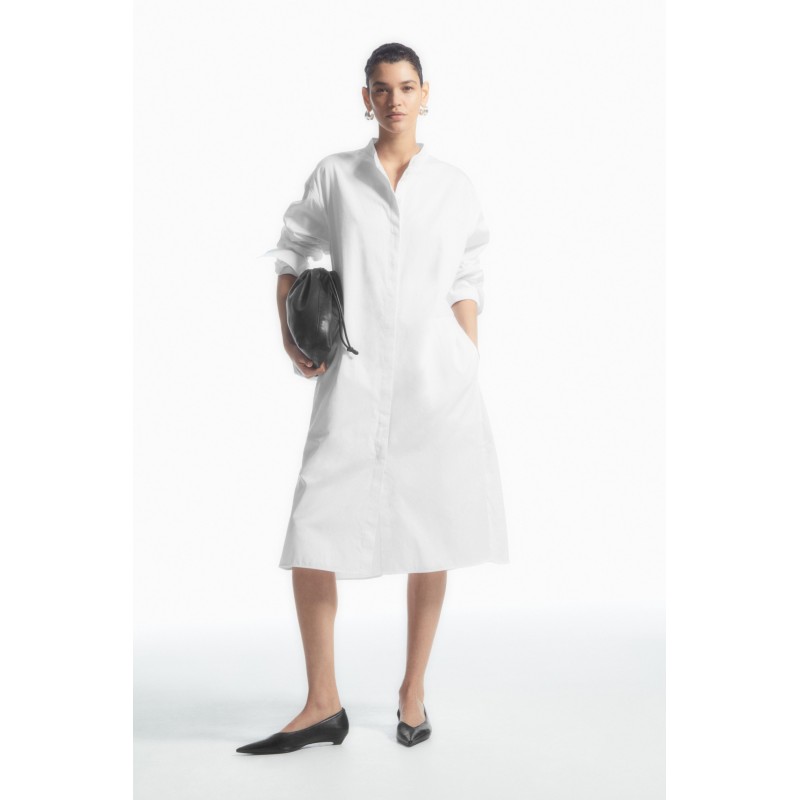 COS OVERSIZED-HEMDBLUSENKLEID MIT GRANDAD-KRAGEN WEISS Im Angebot