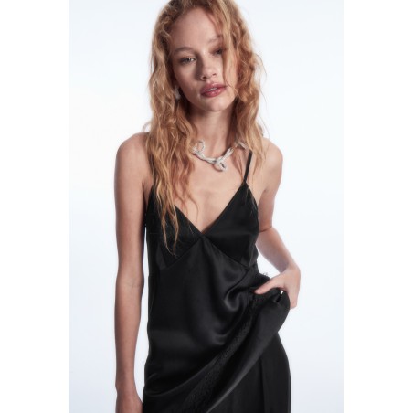 Original COS ASYMMETRISCHES SATIN-TOP MIT SPITZENBESATZ SCHWARZ