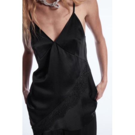 Original COS ASYMMETRISCHES SATIN-TOP MIT SPITZENBESATZ SCHWARZ