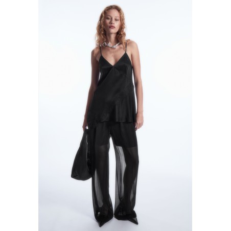 Original COS ASYMMETRISCHES SATIN-TOP MIT SPITZENBESATZ SCHWARZ