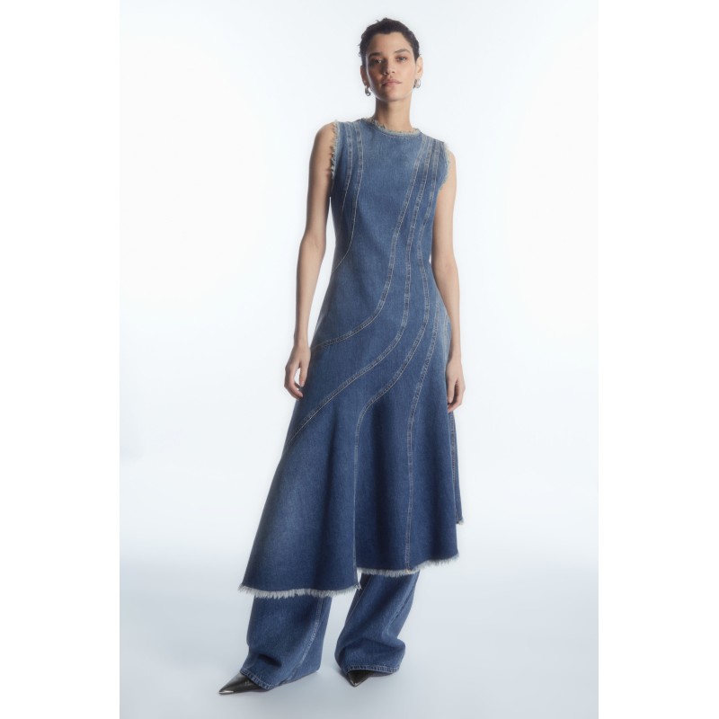 Original COS ASYMMETRISCHES BAHNEN-MIDIKLEID AUS DENIM VERBLASSTES BLAU