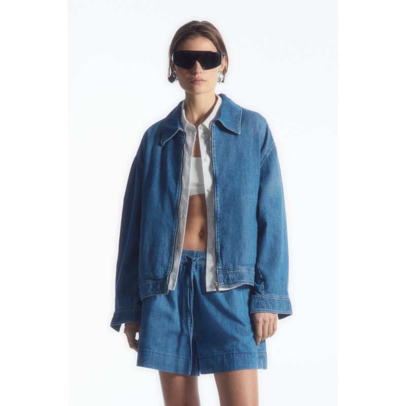 COS OVERSIZED-JEANSJACKE MIT REISSVERSCHLUSS Blau Im Angebot