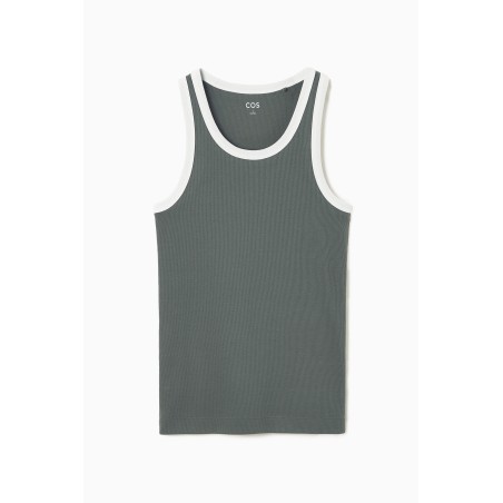 Hohe Qualität COS GERIPPTES TANKTOP DUNKELGRÜN/WEISS