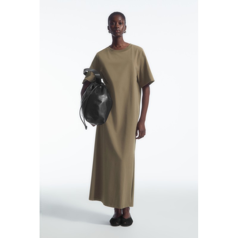 Brandneu COS T-SHIRT-KLEID IN MIDILÄNGE MIT GESCHLITZTEM SAUM KHAKI