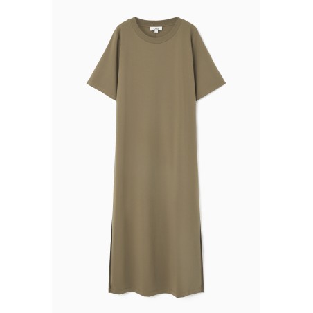 Brandneu COS T-SHIRT-KLEID IN MIDILÄNGE MIT GESCHLITZTEM SAUM KHAKI