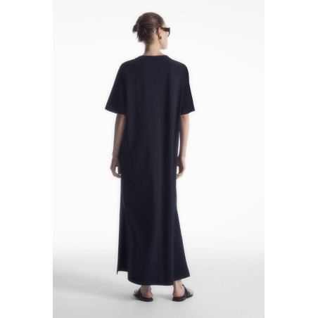 Brandneu COS T-SHIRT-KLEID IN MIDILÄNGE MIT GESCHLITZTEM SAUM NAVYBLAU