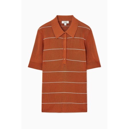 Brandneu COS GESTREIFTES POLOSHIRT AUS STRICK DUNKLES ORANGE/GESTREIFT