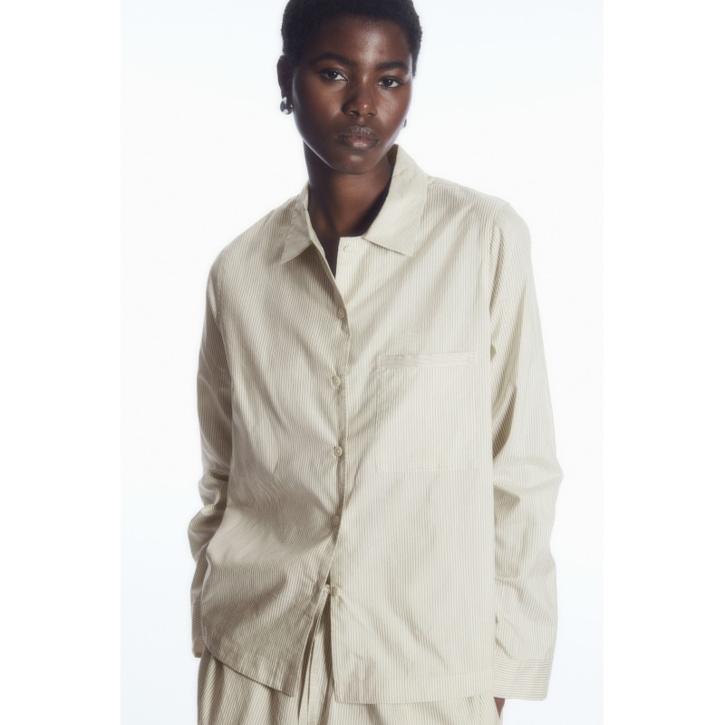 Brandneu COS GESTREIFTES PYJAMAHEMD AUS SEIDE BEIGE/GRAU/GESTREIFT