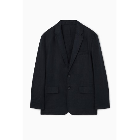 [Neu] COS UNSTRUKTURIERTER LEINEN-BLAZER – NORMALE PASSFORM DUNKLES NAVYBLAU