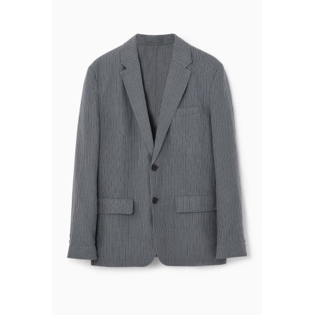 [Neu] COS UNSTRUKTURIERTER LEINEN-BLAZER – NORMALE PASSFORM GRAU/NADELSTREIFEN