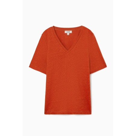 [Neu] COS T-SHIRT AUS LEINEN MIT V-AUSSCHNITT DUNKLES ORANGE