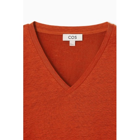 [Neu] COS T-SHIRT AUS LEINEN MIT V-AUSSCHNITT DUNKLES ORANGE