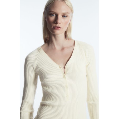 [Neu] COS GERIPPTES HENLEY-OBERTEIL AUS WOLLE MIT V-AUSSCHNITT CREME